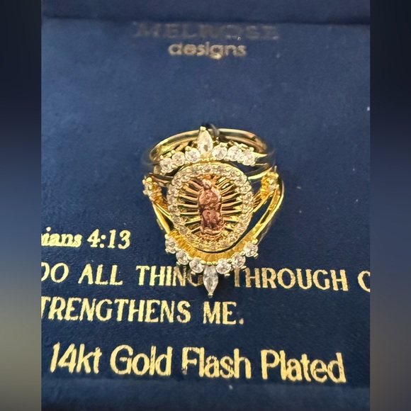Gold Plated Stackable Rings w/ Design of the Virgin Mary - Picture 5 of 7